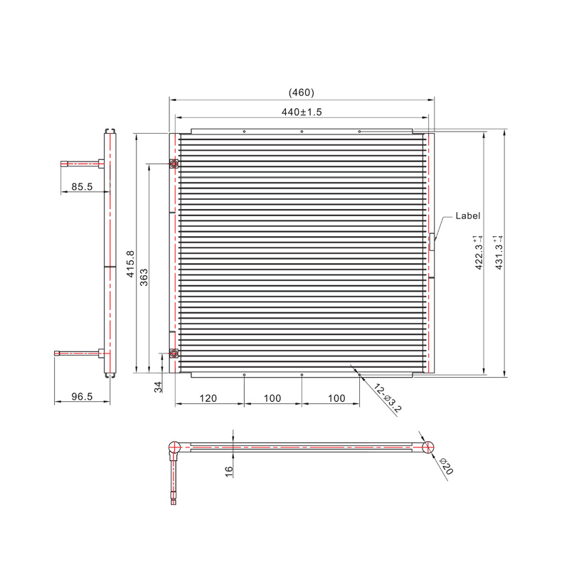 SC-1200 460*431.3mm Microchannel أنبوب المكثف لفائف مبادل حراري للتبريد