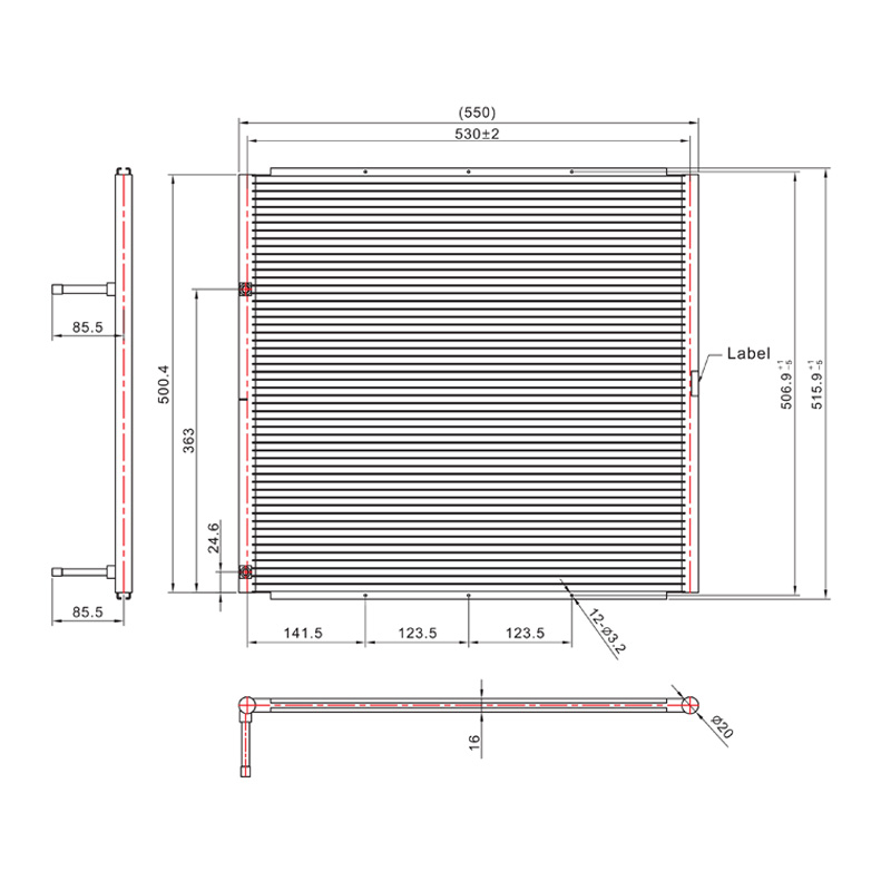 SC-1300 550*515.9mm سيارة/HVAC مكثف قناة صغيرة لفائف مبادل حراري قناة صغيرة